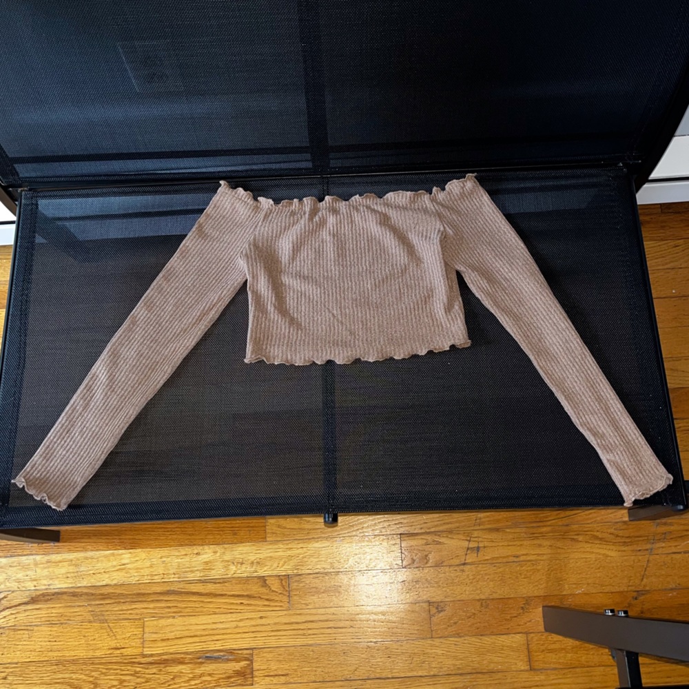 Shein Beige Rib Knit Cropped Top, Size: Small(S)